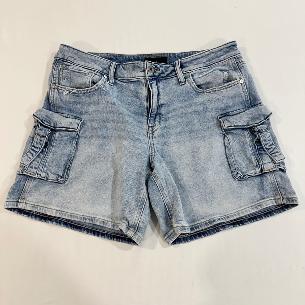Edgely Relaxed Boyfriend Cargo Shorts Women 14 Light Wash Denim Mid Rise Y2K